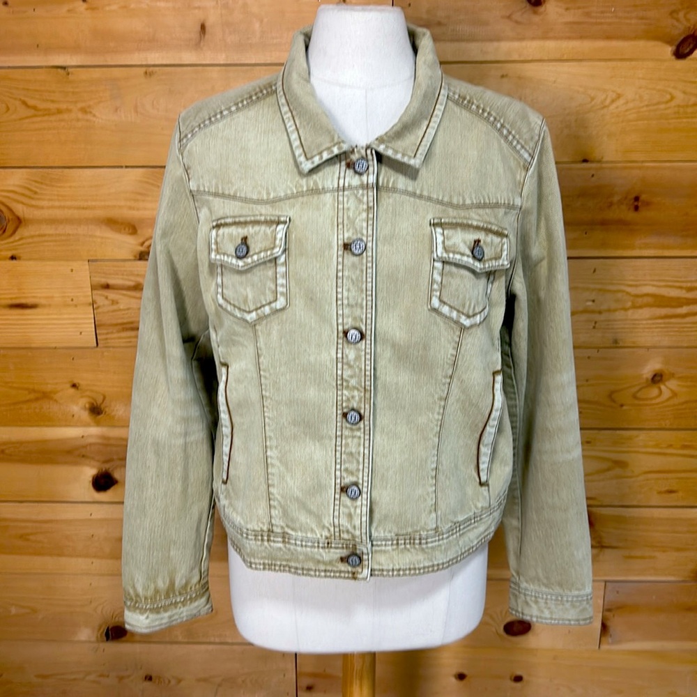 EUC Ryan Michael khaki tan denim rodeo ranch NFR button pockets jacket Large
